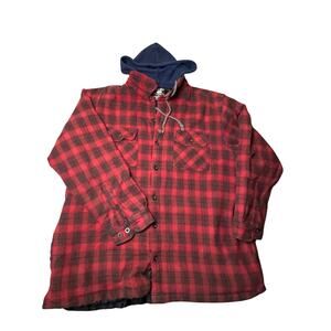 Grit Iron Workwear Lined Flannel Hoodie Men's XL 100% Cotton Red Black Button